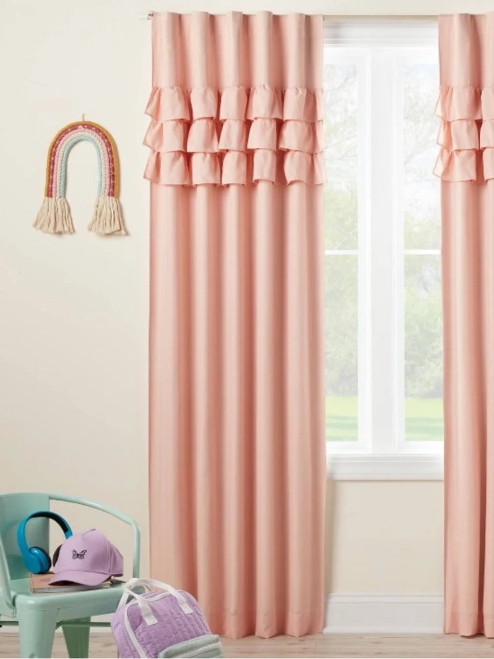 NEW Pillowfort 84” Pink Ruffle Blackout Curtain Panel